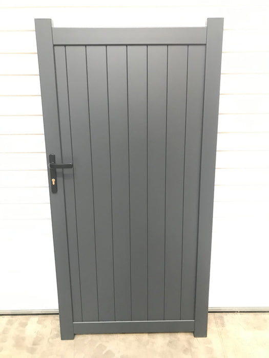 The Portobello - Aluminium pedestrian gate with solid infill - Vertical slats - Flat top| Supplied with lock, 3 x keys, full height lock keep receiver, full hinge pack for mounting