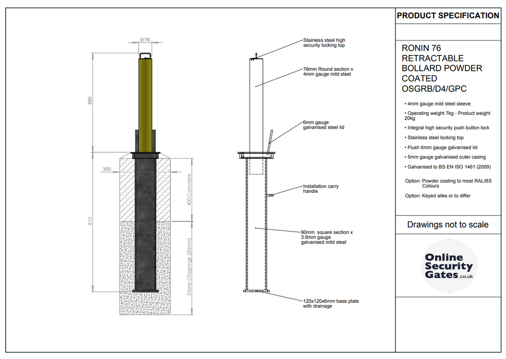 RONIN 76 RETRACTABLE BOLLARD POWDER COATED