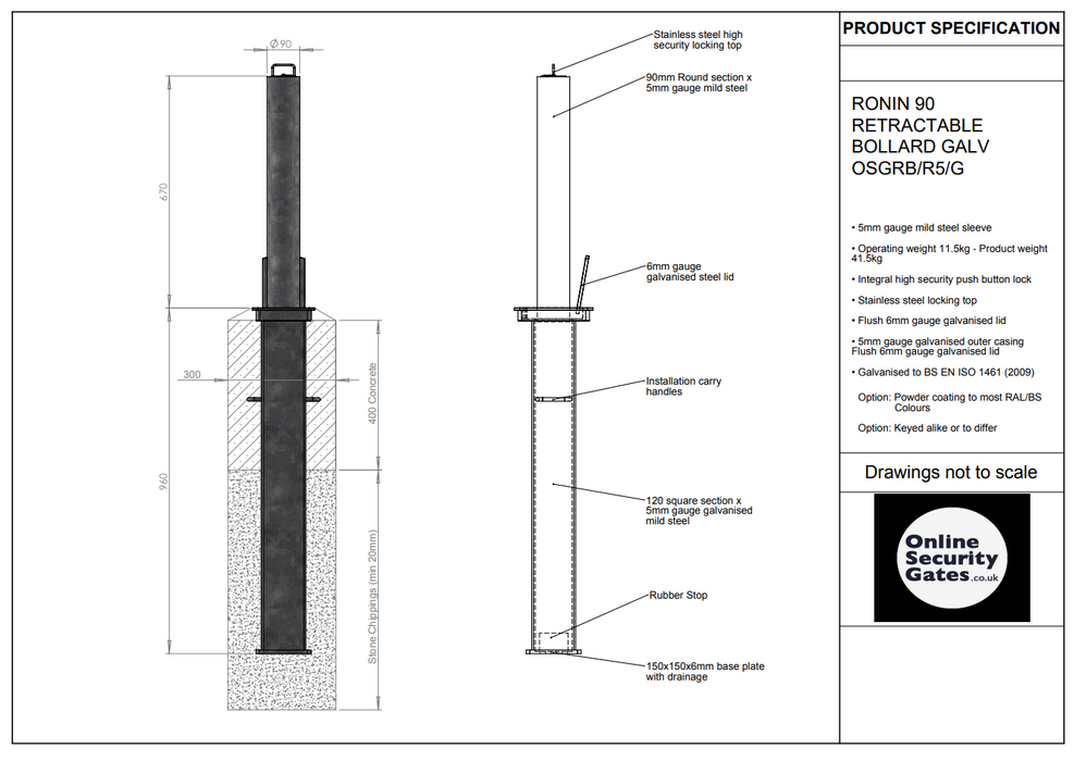 RONIN 90 RETRACTABLE BOLLARD GALV