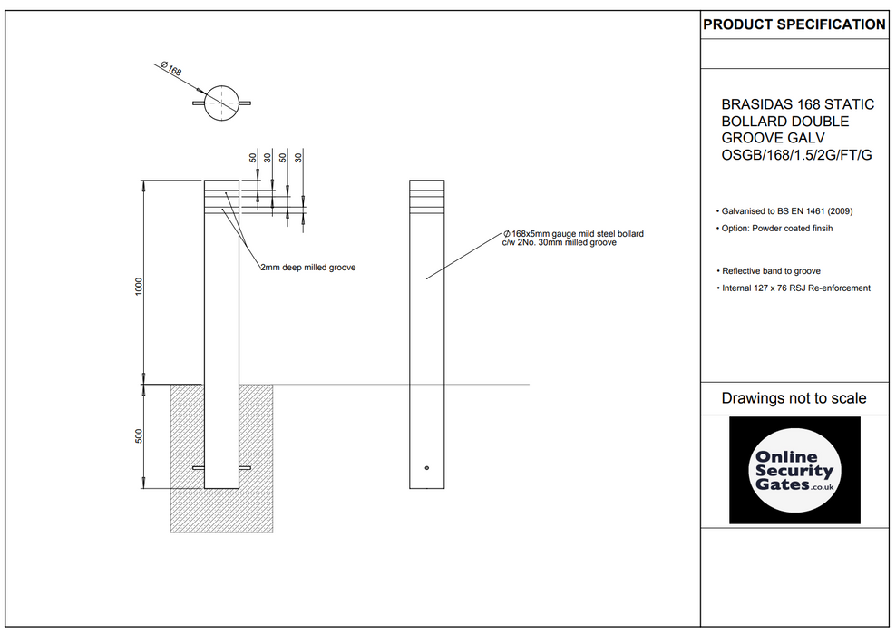 BRASIDAS 168 STATIC BOLLARD DOUBLE GROOVE GALV