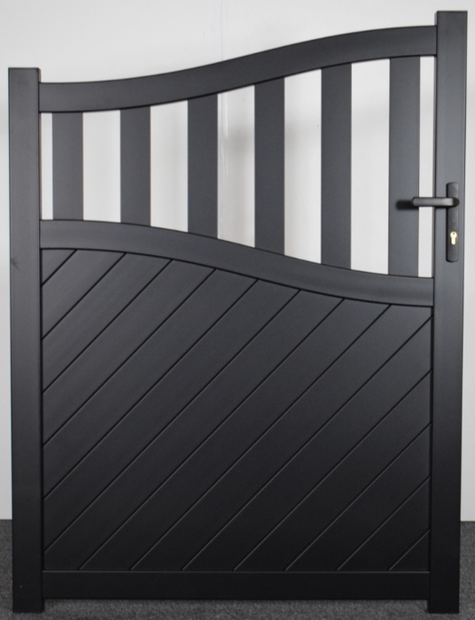 The St James - Aluminium pedestrian gate with mixed infill - Bell curved top | Supplied with lock, lock keep and hinges for mounting