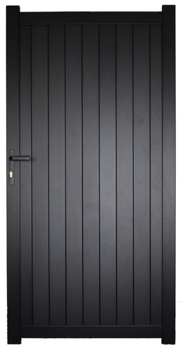 The Portobello - Aluminium pedestrian gate with solid infill - Vertical slats - Flat top| Supplied with lock, lock keep and hinges for mounting