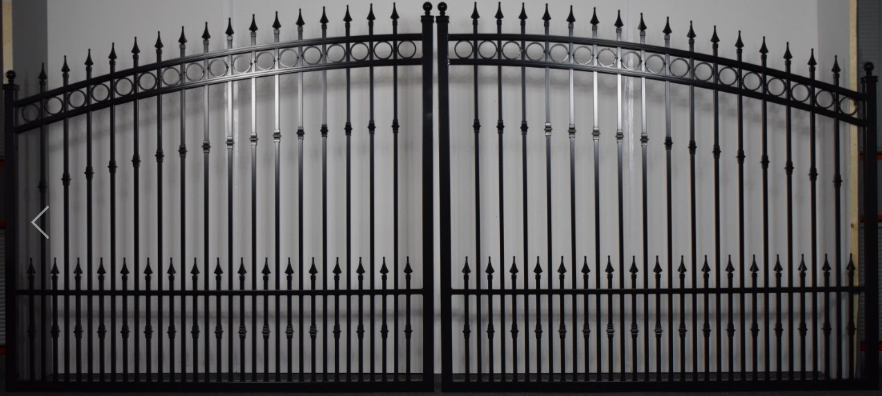 Ornate aluminium double swing gate - Curved top