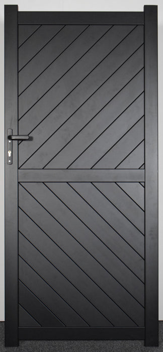 The Strand - Aluminium pedestrian gate with diagonal solid infill - Flat top | Supplied with lock, lock keep and hinges for mounting