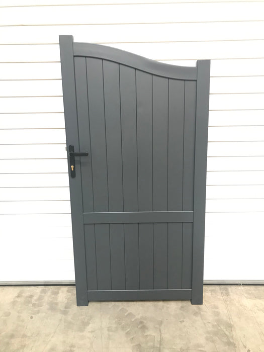 The Abbey - Aluminium pedestrian gate with vertical solid infill - Bell curved top | Supplied with lock, lock keep and hinges for mounting