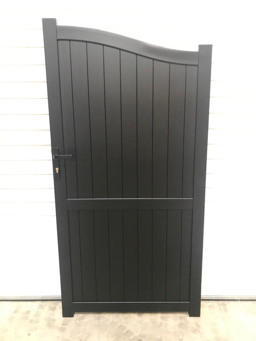 The Abbey - Aluminium pedestrian gate with vertical solid infill - Bell curved top | Supplied with lock, lock keep and hinges for mounting