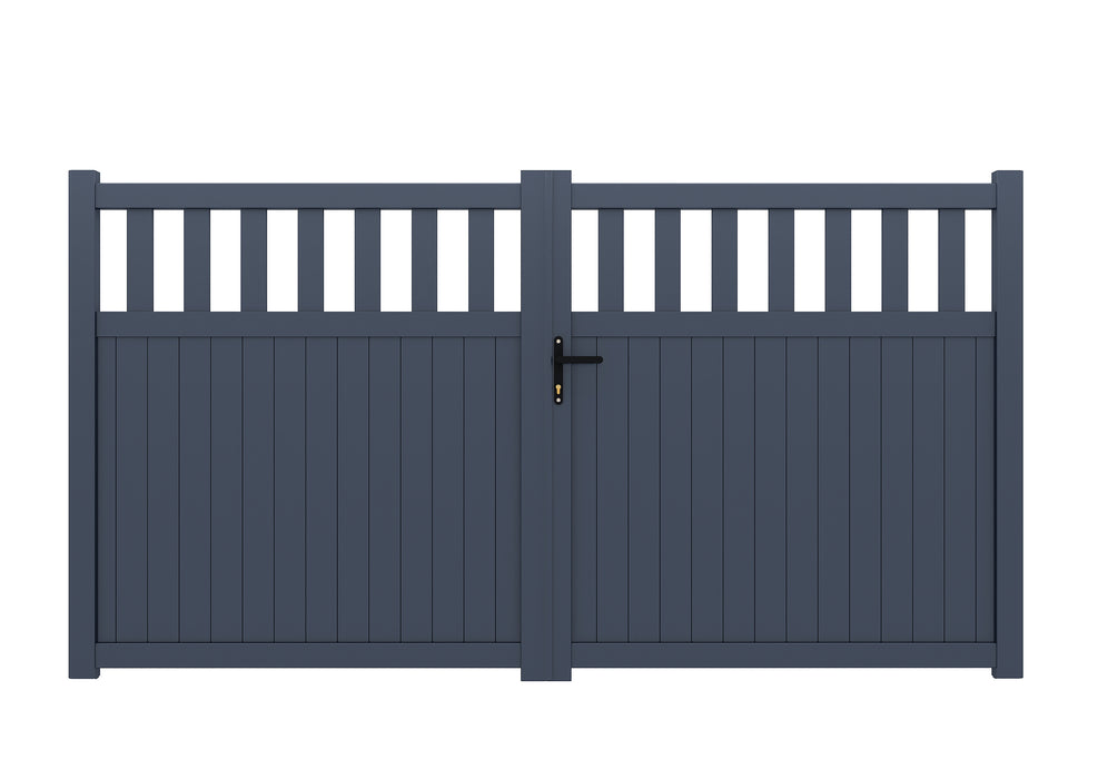 The Bond - Aluminium double swing gate with vertical mixed infill - Flat top - Full Hinge Pack Included