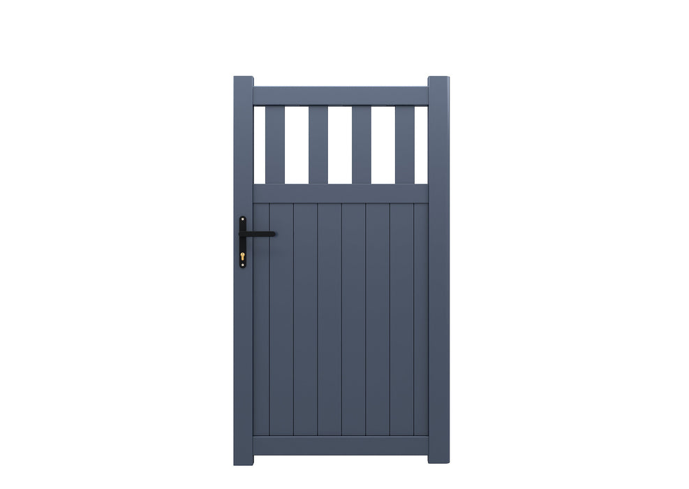 The Bond - Aluminium pedestrian gate with mixed infill - Vertical slats - Flat top| Supplied with lock, 3 x keys, full height lock keep receiver, full hinge pack for mounting