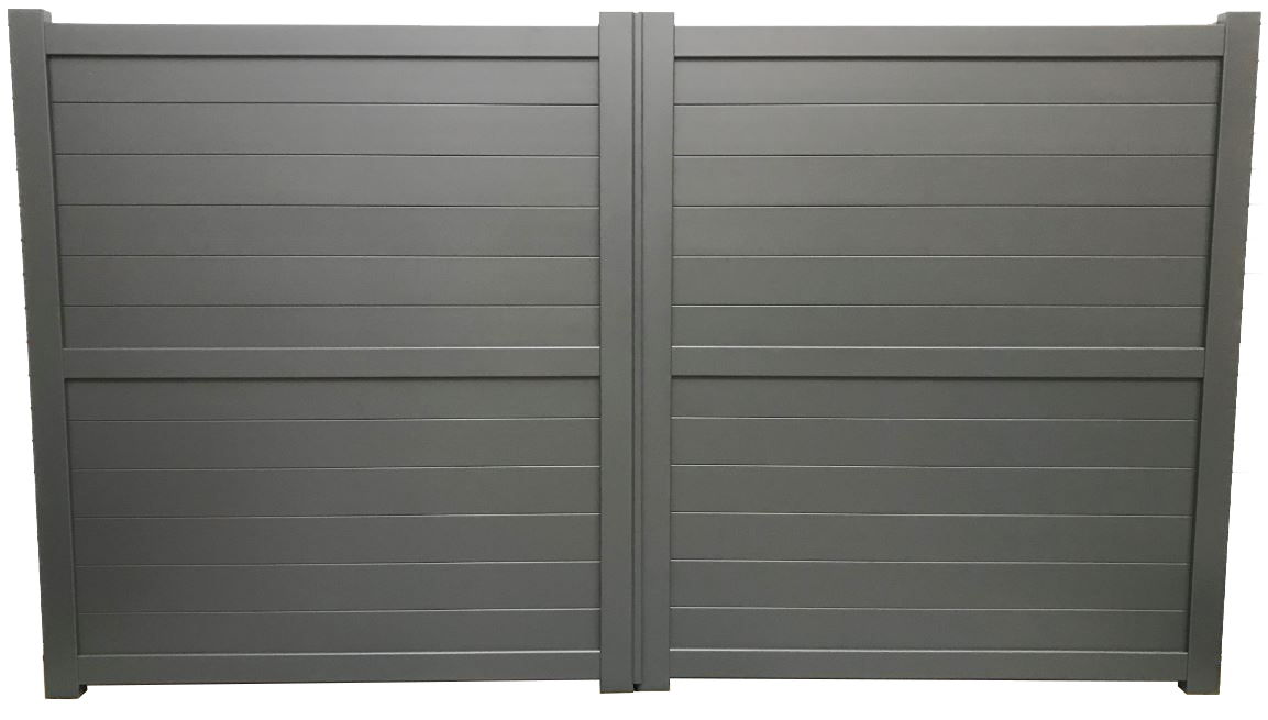 The Oxford - Aluminium double swing gate with horizontal solid infill - Flat top - Full Hinge Pack Included